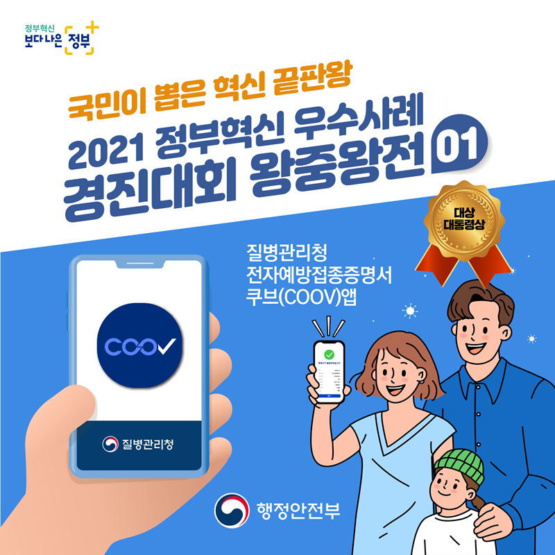 행정안전부 정부혁신 2021년 정부혁신 우수사례 1.  질병관리청 전자예방접종증명서 쿠브(COOV)앱