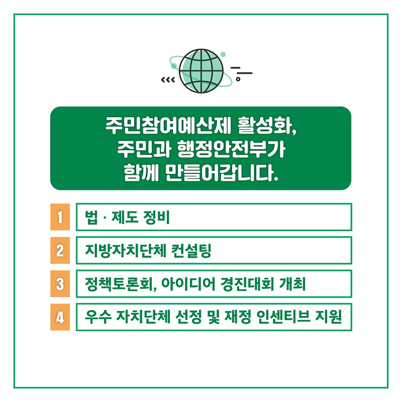 8. 지역 주민에서 주인으로! 주민참여예산제에 참여하려면? - 온라인, 모바일에서 설문조사/사업제안/전자투표 - 오프라인(방문 등) 자치단체 방문/주민참여예산위원회, 지역회의 등 의견 제출/우편 발송