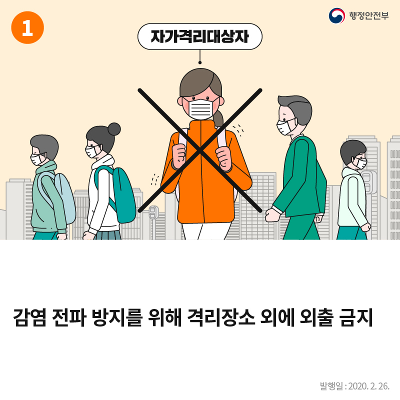 감염 전파 방지를 위해 격리장소 외에 외출 금지