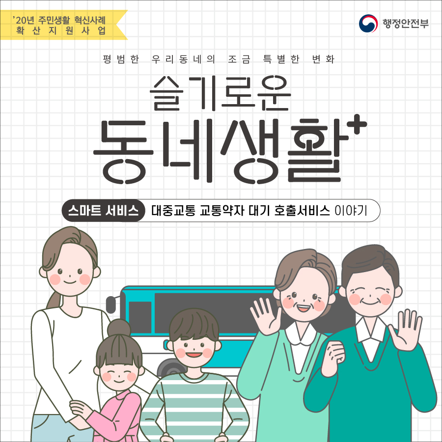 1.  (1) 20년 주민생활 혁신사례 확산 지원사업 (2) 평범한 우리동네의 조금 특별한 변화 슬기로운 동네생활 플러스 (3) 스마트 서비스 대중교통 교통약자 대기 호출서비스 이야기