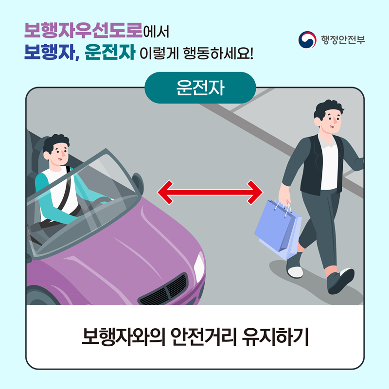 <보행자우선도로에서 보행자, 운전자 이렇게 행동하세요!> 운전자: 보행자와의 안전거리 유지하기