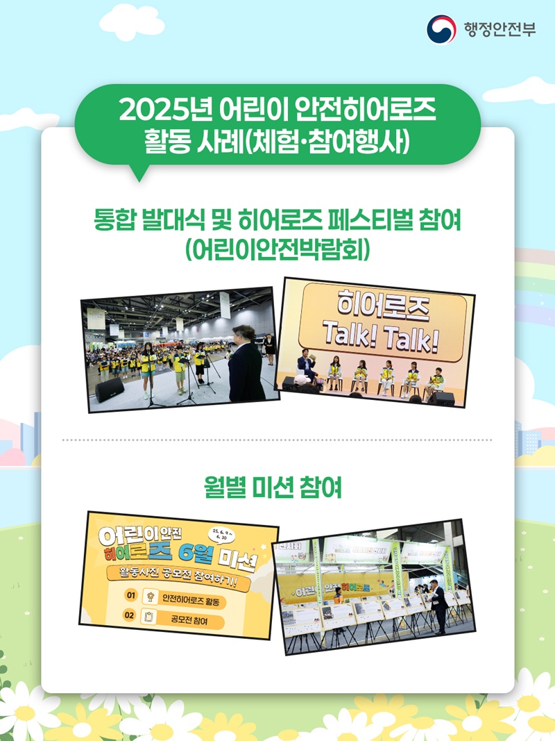 2025년 어린이 안전히어로즈 활동 사례(체험·참여행사)  - 통합 발대식 및 히어로즈 페스티벌 참여(어린이안전박람회) - 월별 미션 참여