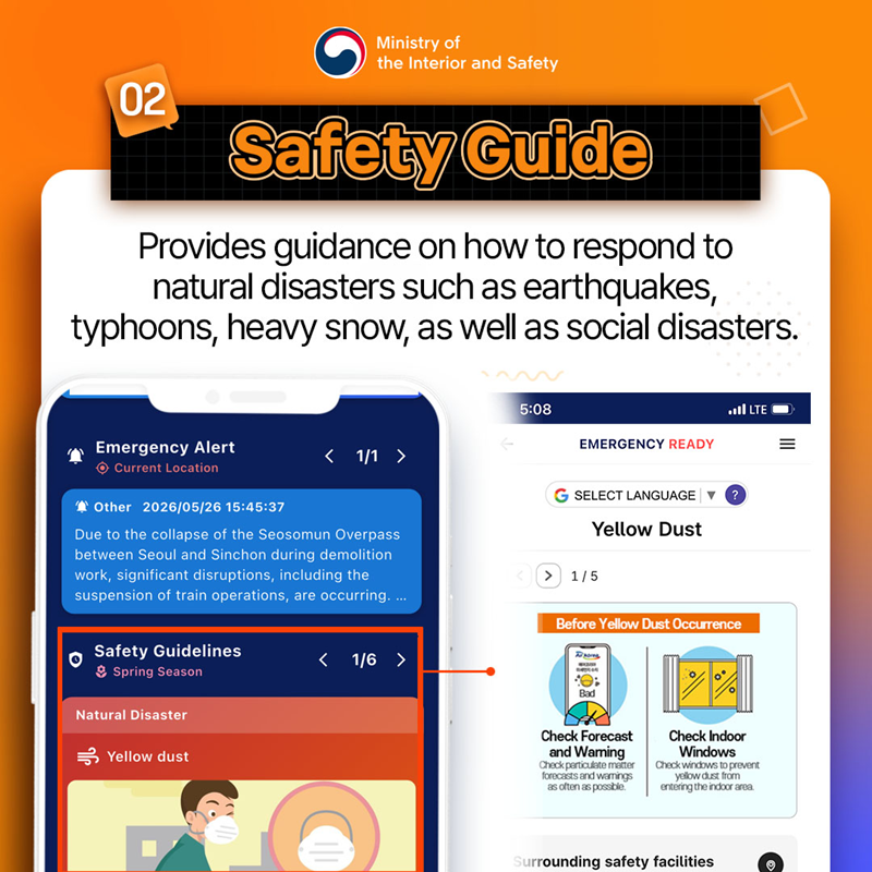 02 [Safety Guide] provides guidance on how to respond to natural disasters such as earthquakes, typhoons, heavy snow, as well as social disasters.
