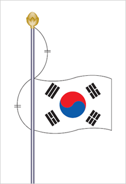 조기 :깃봉에서 깃면의 너비(세로길이) 만큼 내려서 답니다.