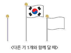 다른 기 1개와 함께 달때 - 중앙이 국기이고 우측이 다른 기