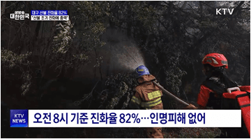 대구 산불 진화율 82%···"산불 조기 진화에 총력"